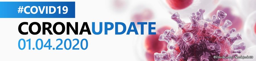 CoronaUpdate Headerbild mit einem mikroskopisch dargesteltem Virus