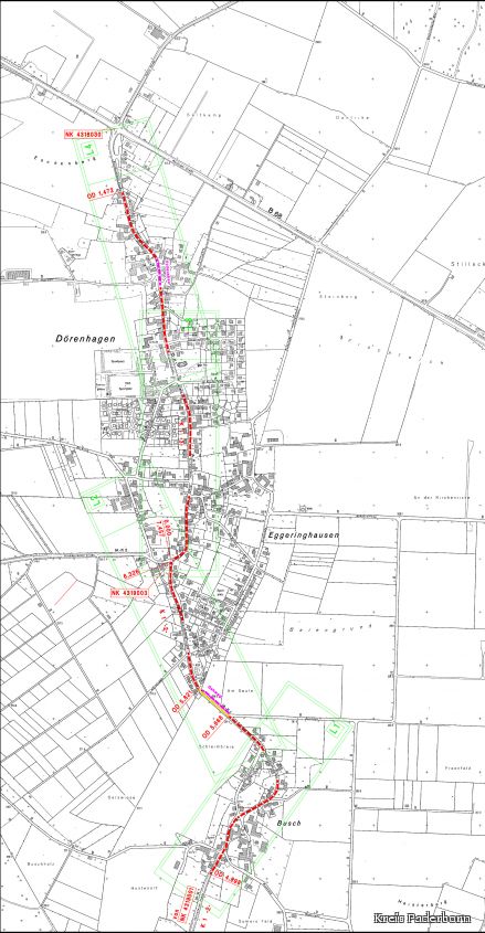 Der Plan zeigt die Ortsdurchfahrt Dörenhagen und Busch