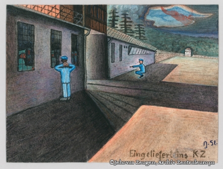 Aquarell „Eingeliefert ins KZ“ von Johannes Steyer 