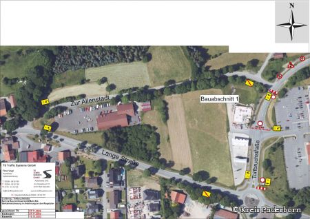 Umleitungsplan der Straßensanierung 1. Bauabschnitt, K26 Torfbruchstraße in Lichtenau © Kreis Paderborn