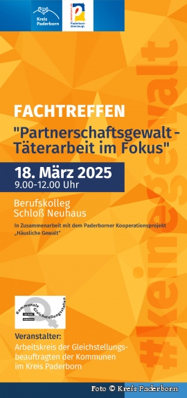 Flyer zum Fachtreffen "Partnerschaftsgewalt - Täter im Fokus"
