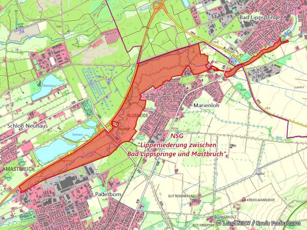 Detailkarte zum Naturschutzgebiet „Lippeniederung zwischen Bad Lippspringe und Mastbruch“