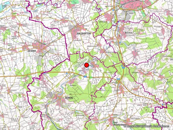 Übersichtskarte zum Naturschutzgebiet „Almehänge bei Ahden und Wewelsburg“