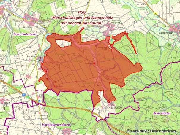 Detailkarte zum Naturschutzgebiet „Marschallshagen und Nonnenholz mit oberem Altenautal“