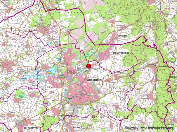 Übersichtskarte zum Naturschutzgebiet „Lippeniederung zwischen Bad Lippspringe und Mastbruch“