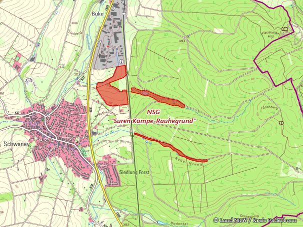 Detailkarte zum Naturschutzgebiet "Suren Kämpe-Rauhegrund"