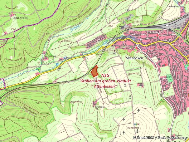 Detailkarte zum Naturschutzgebiet „Stollen am großen Viadukt westlich Altenbeken“