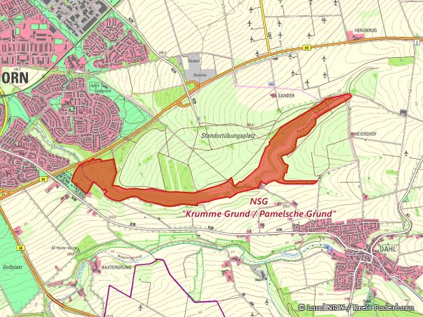 Detailkarte zum Naturschutzgebiet „Krumme Grund / Pamelsche Grund“
