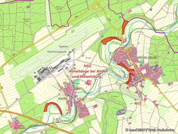 Detailkarte zum Naturschutzgebiet „Almehänge bei Ahden und Wewelsburg“