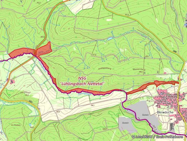 Detailkarte zum Naturschutzgebiet „Lühlingsbach-Nettetal“