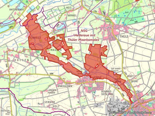 Detailkarte zum  Naturschutzgebiet „Hederaue mit Thüler Moorkomplex“