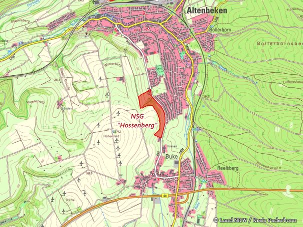 Detailkarte zum Naturschutzgebiet "Hossenberg"