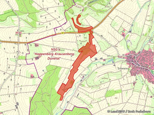 Detailkarte zum Naturschutzgebiet "Happenberg-Krausenberg-Dunetal"